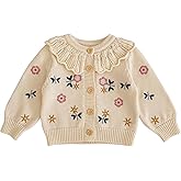 HOOLCHEAN Baby Girls Flower Embroidered Lotus Leaf Collar Sweater Infant Cotton Cardigan