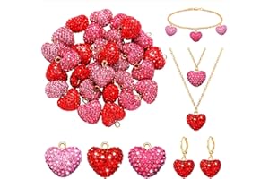 CEALXHENY 15/30PCS Valentine’s Day Heart Charms for Jewelry Making Red Pink Rhinestone Heart Charms Pendants for DIY Valentine’s Necklace Bracelet Earrings Holiday Gifts