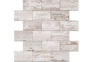 DICOFUN Vintage Brown Wood Peel and Stick Backsplash Wall Tiles, 12"x12" Thick PVC Subway Tile for Kitchen Backsplash, 10 Sheets