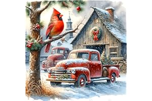 ijbnhd Christmas Diamond Art Kit for Adults Christmas Truck Diamond Painting Kits for Beginners Full Drill Round Cardinal Gem Art Painting for Crafts Home Wall Decor Gift 14x14in