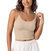 ODODOS Women's Seamless Crop Tank Top – Double Strap Rib-Knit Soft Lightweight Camisole for Yoga, Workout & Everyday Wear