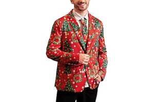 Arvilhill Men's Christmas Blazer with Tie - Ugly X-Mas Festive Jacket - Christmas Theme Party Suit for Men (S-XXL)