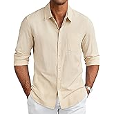 COOFANDY Men's Long Sleeve Buttons Down Shirts Casual Button Up Shirts Beach Linen Shirt Untucked Dress Shirt