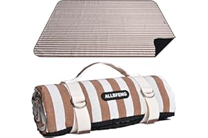 ALLBFENG Striped Picnic Blanket Waterproof & Sand Proof, 5-Layer Beach Blanket Portable with Carry Strap, Extra Large Foldable Picnic Rug Machine Washable for Camping Party,Wet Grass,Kids Playground