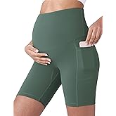 POSHDIVAH Women's Maternity Yoga Shorts Over The Belly Bump Summer Workout Running Active Short Pants with Pockets 5"/8"