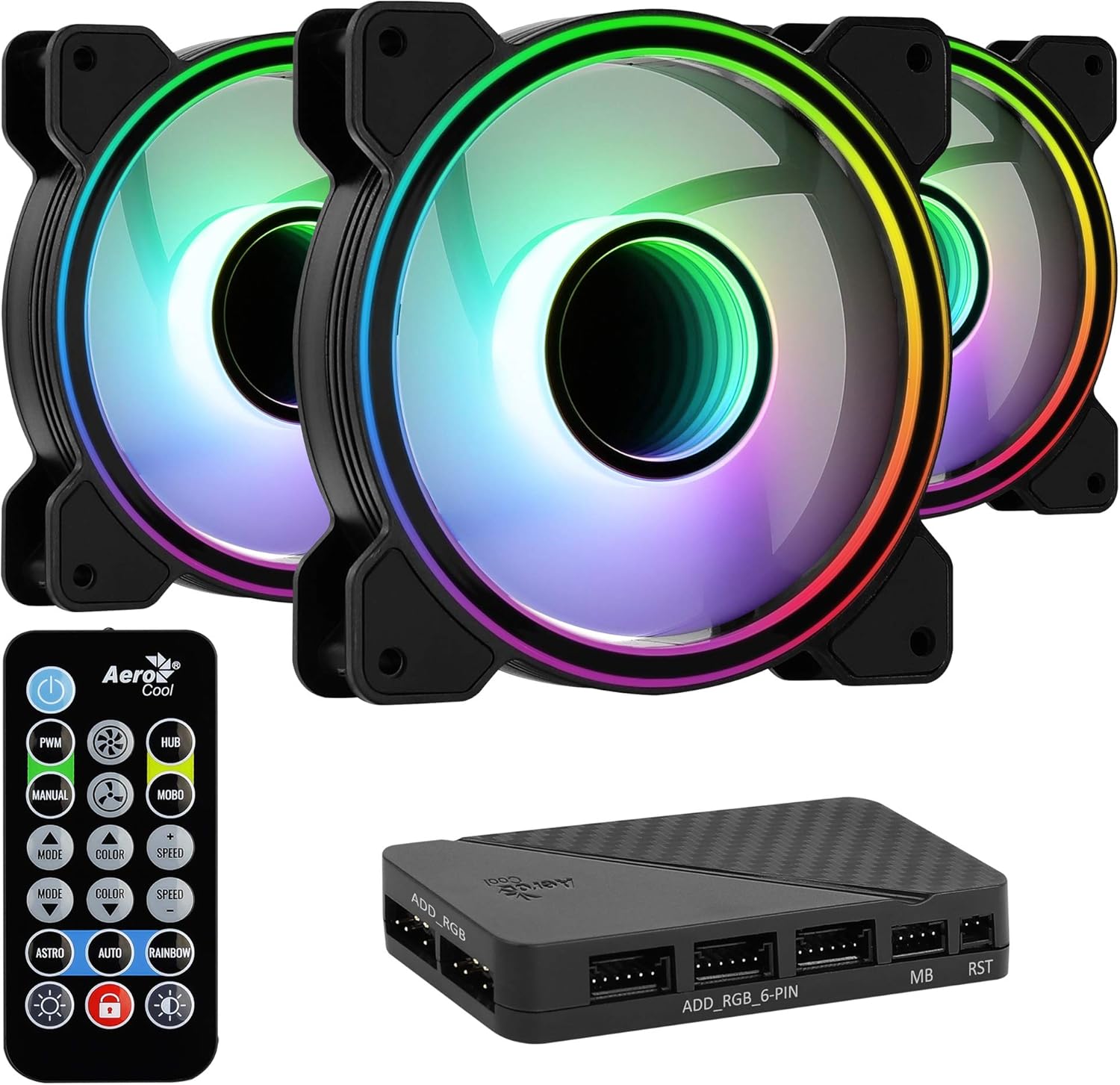 Aerocool MIRAGE12PRO, Pack 3 Ventiladores 120mm ARGB, Hub RGB, 6-Pin, Silencioso