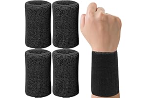 IMAGERIO 6 Inch Wrist Sweatbands Tennis Wrist Bands Absorbent Sweat Band for Men and Women Sport Long Wrist Bands, Breathable Cotton Athletic Sweatbands for Basketball, Workout, Running (4 Pack)