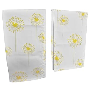 Crabtree Collection Premium Quality Set of 2 Kitchen Dish Towels 100% Cotton Absorbent Tea Towels – Classy Yellow Dandelion Design – Ideal 18” x 28” Dimensions …