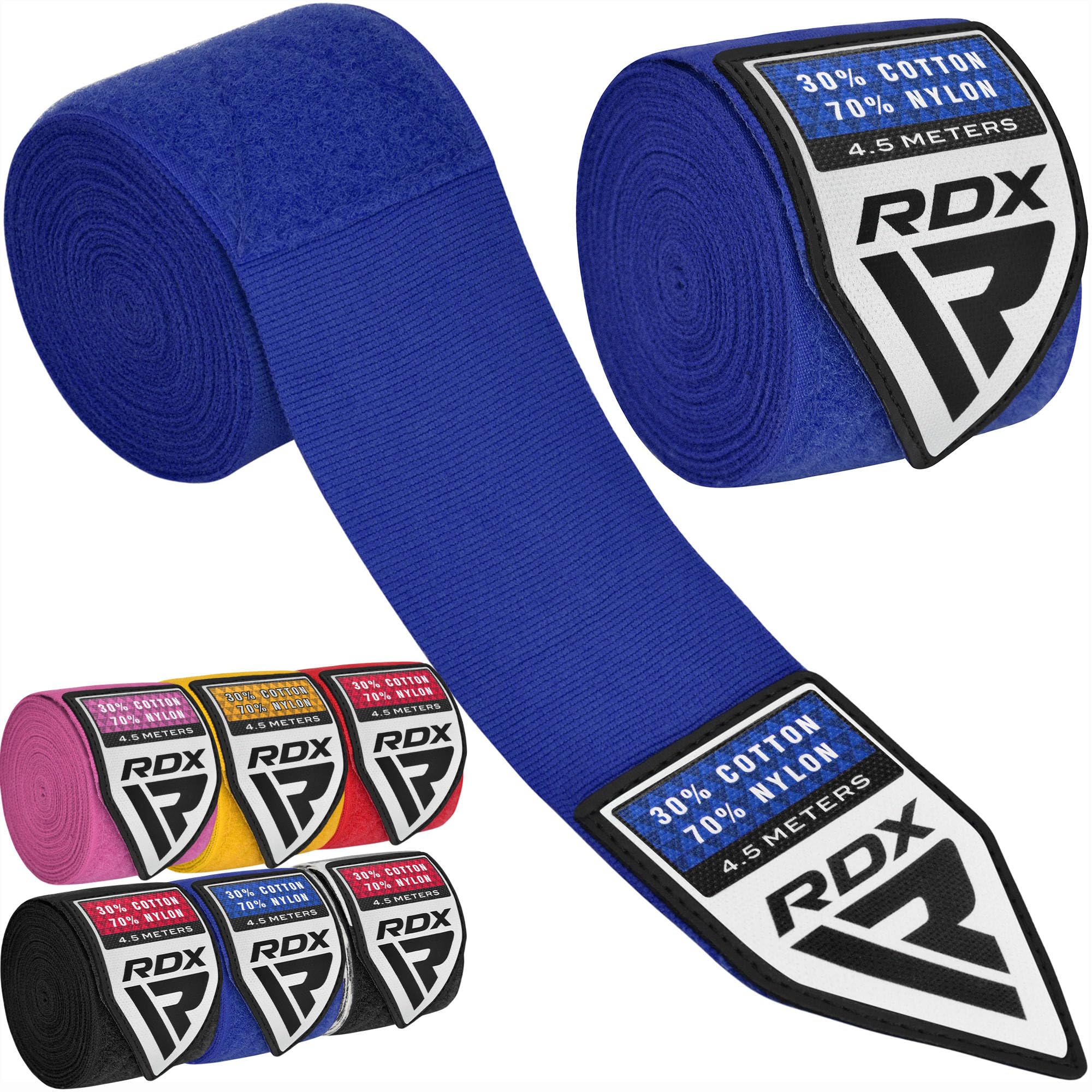 RDX Boxing Hand Wraps 4.5M / 180 Inches – Mexican Style Semi-Elastic MMA Inner Gloves - Wrist Support for Muay Thai, Kickboxing, BJJ, Karate - Thumb Loop & Hook and Loop Closure - Cotton & Nylon Blend