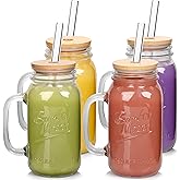 ANOTION Mason Jars Tumbler with Handle - Glass Cups with Lids and Straws Drinking Glasses Coffee Mug Glasses Drinking Set Iced Coffee Cup Smoothie Cup Tea Cup Travel Coffee Mug Water Cup