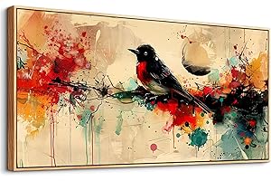 hyidecorart Large Wall Art For Living Room Wall Decor For Bedroom Office Home Wood Framed Wall Decor Pictures Posters Artwork Abstract Watercolor Bird Painting Hotel Canvas Art Room Decoration