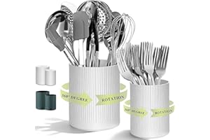 Homquen 360° Rotating Utensil Holder, 6.3''+4.7'' Plastic Kitchen Utensil Holder for Countertop, Large Cooking Utensil Crocks
