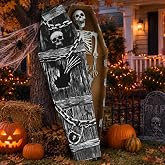Seenelling 66" Pop up Halloween Coffin Prop with Lid, Cardboard Casket | Skeleton Chain Pattern, Scary Fake Casket Props, Creepy Party Haunted House , for Halloween Cemetery Outdoor Graveyard Lawn