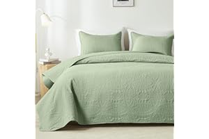 akkialla King Size Quilt Set,Sage Green Ultrasonic Bedspread,Lightweight Soft Coverlet with Modern Coin Pattern,All Season California King Bedding Set,3 Piece Set(1 Quilt,2 Pillow Shams)