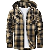 Mens Hooded Flannel Shirts Hoodie Shirt Lightweight Long Sleeve Casual Plaid Button Down Jackets Stylish with Pocket