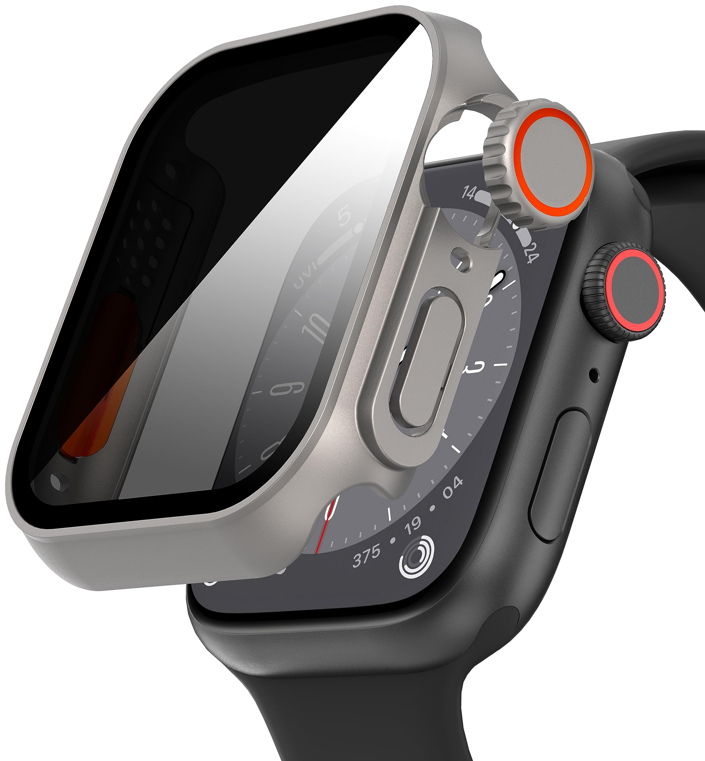 Diruite Case for Apple Watch Series 9/8/7 41mm Screen Protector Anti-Spy,Tempered Glass Unique Design Hard PC Ultrathin Cover,Titanium Steel(Privacy),41MM