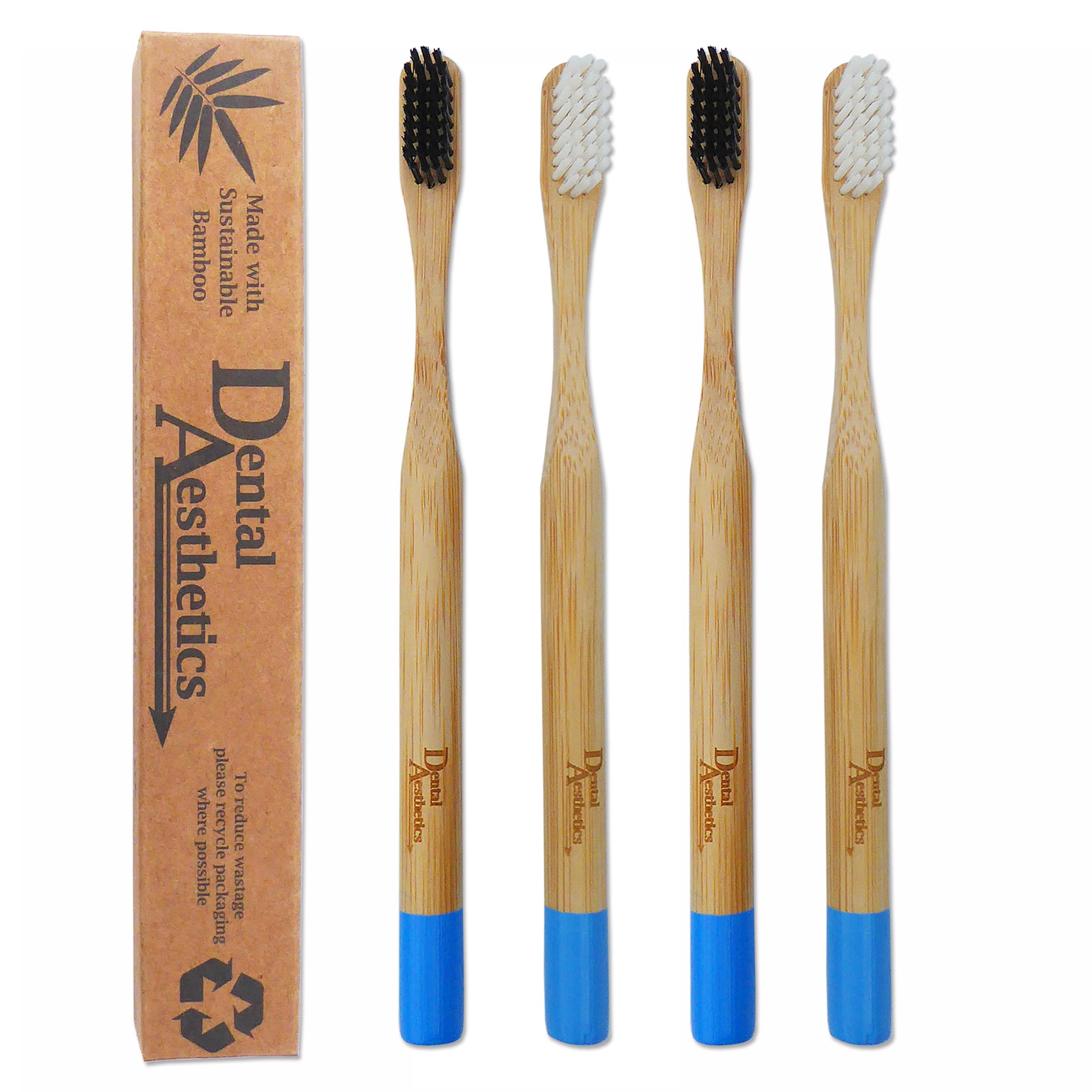 Bamboo Toothbrush ~ Adult Medium Bristles Black & White, Eco Friendly Bio-Degradable (Set of 4)