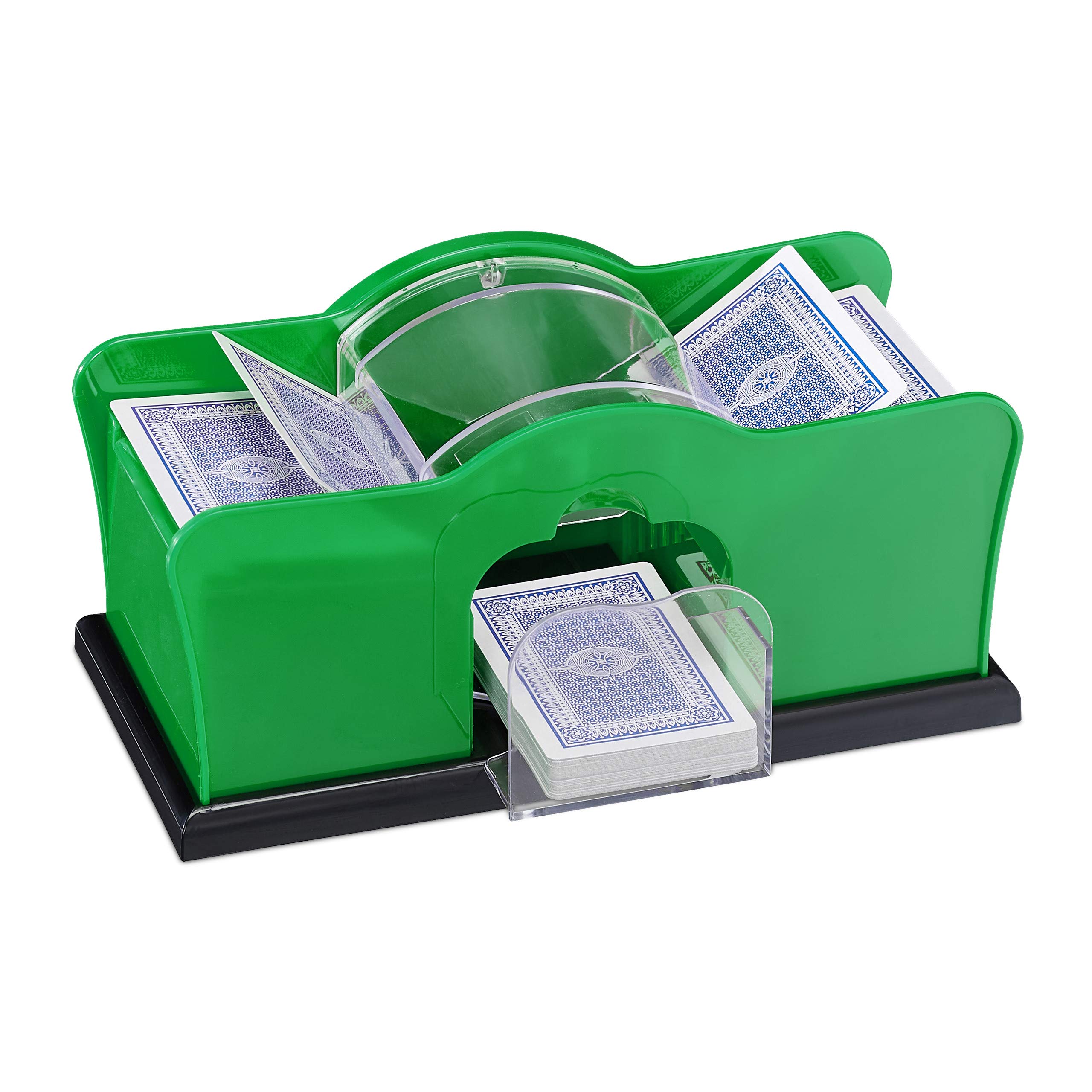 Relaxdays Card Shuffler, Manual Machine with Crank, for 2 Decks up to 91mm Thick, Casino Party Nights, Plastic, Green