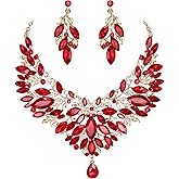 BriLove Wedding Bridal Crystal Rhinestones Marquise Cluster Statement Necklace Dangle Earrings Jewelry Set for Women