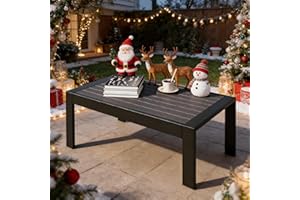 KISS THE WATER All-Weather Aluminum Outdoor Coffee Table, Modern Coffee Table for Outside, Rectangle Patio Coffee Table for Balcony Garden, Black