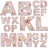 vibedor 26 Pcs Iron on Letter Patches, Cute Flower Letters Patch Stickers A-Z Alphabet, Decorative Embroidery Patches for Clothing, Jackets, Hats and Bags DIY Crafts(Pink)