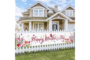 Probsin Large Happy Mother's Day Banner Decorations 120x20 Inch Mothers Day Yard Sign Holiday Hanging Outdoor Decor Tulips Party Supplies for Indoor Outdoor Garden Fence Balcony Welcome Home Decor