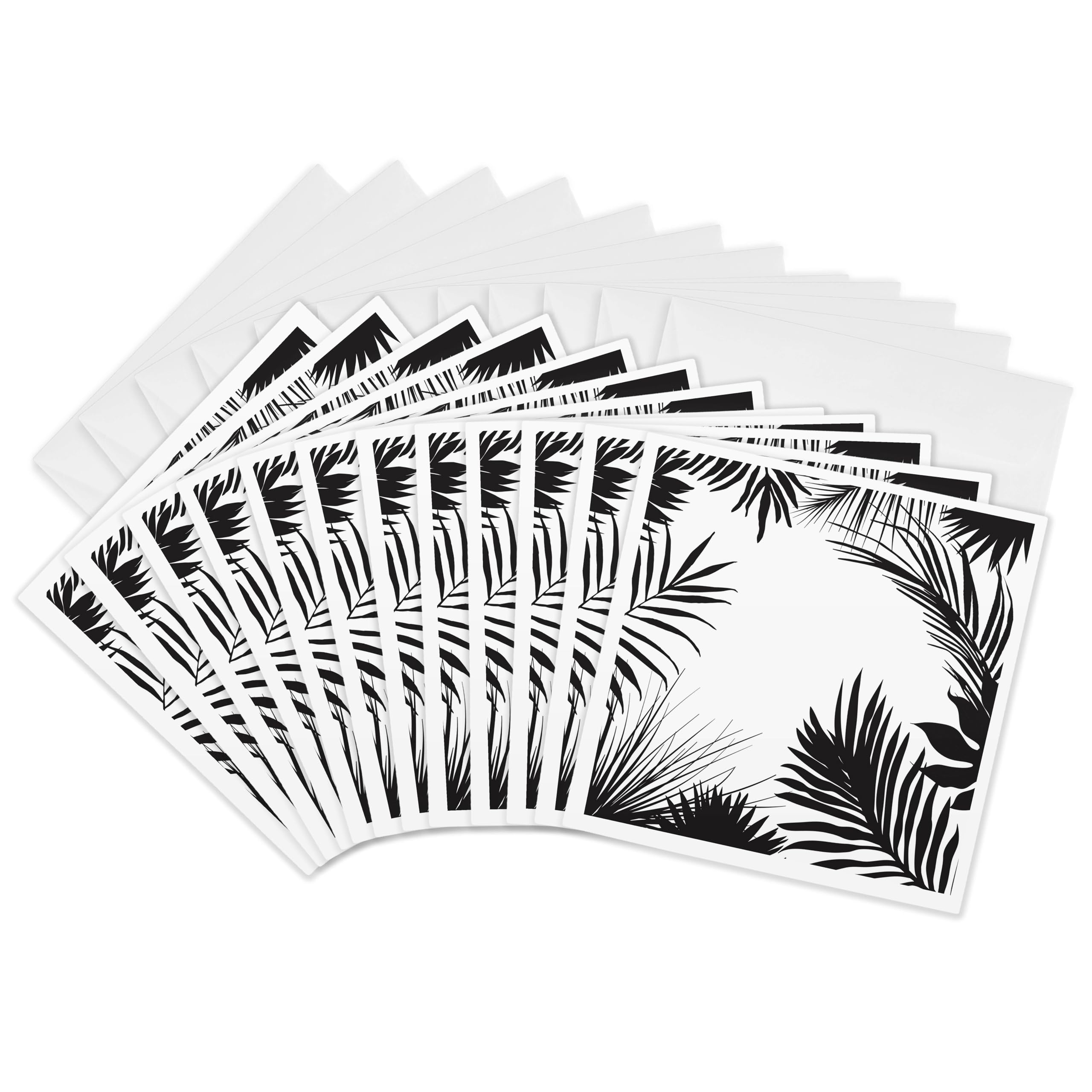 3dRose gc_282541_2 6 x 6-Inch "Black and White Tropical Palm Leaves" Greeting Card (Set of 12)