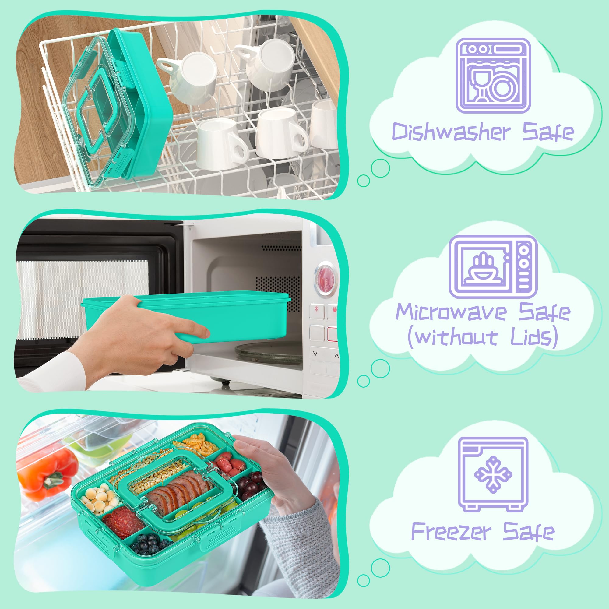 Xyptorix Snack Box Container for Kids - Adjustable 12-Compartment Snack Containers, Reusable Bento Box, Dishwasher Safe, BPA-Free, Perfect for School, Travel, Camping & Picnic, Green