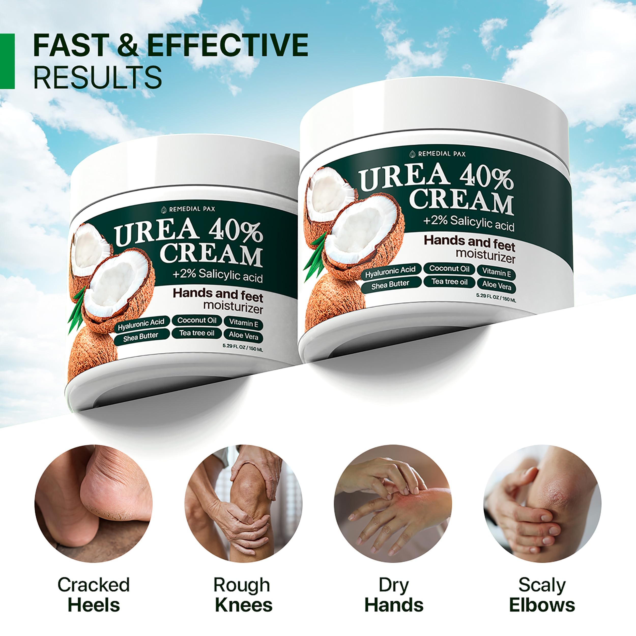 REMEDIAL PAX Urea Cream 40 Percent for Feet, 40% Urea Foot Cream for Dry Cracked Heels Knees Elbows Callus Hands with 2% Salicylic Acid, Foot Moisturizer, Moisturizer for Feet Care