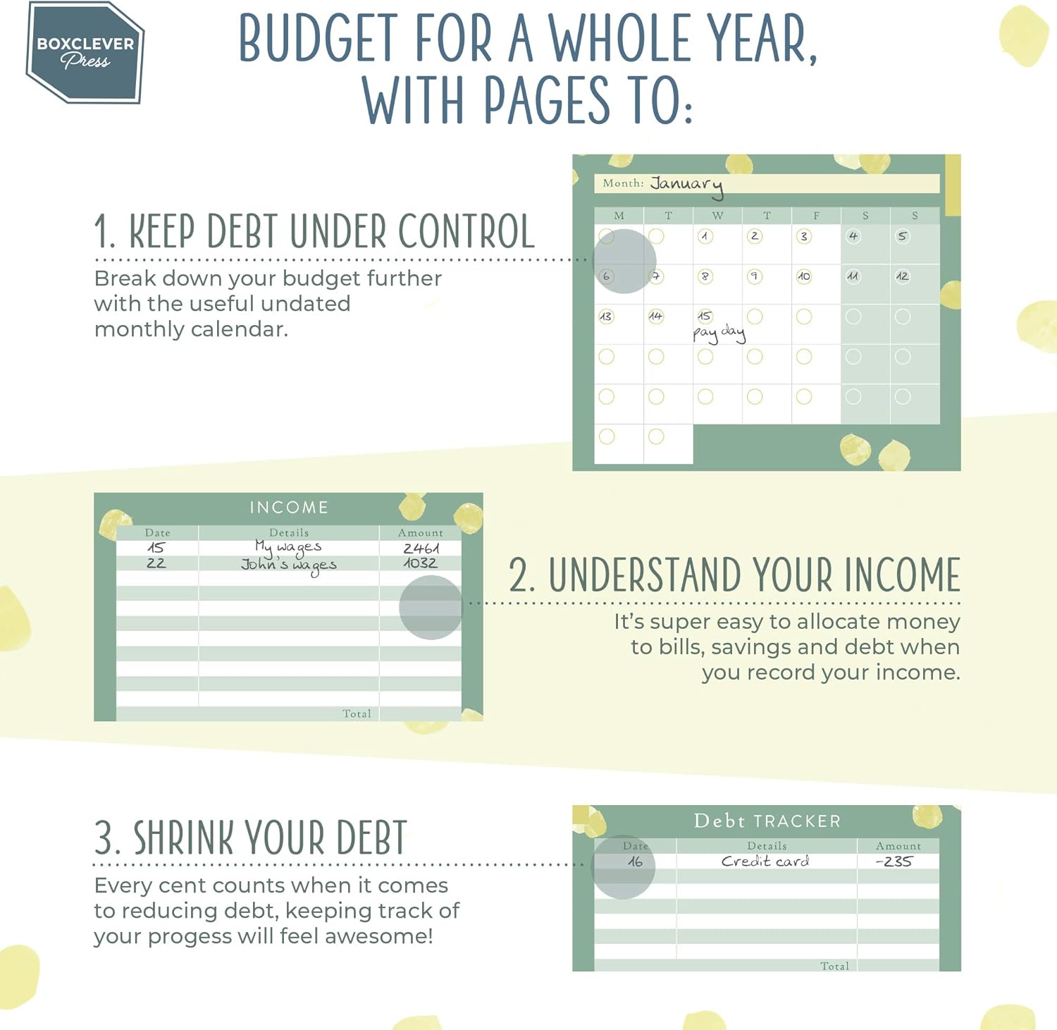 Boxclever Press Budget Planner. Budget, Save & Become Debt Free with this Undated Planner. Lightweight Budget Book & Bill Organizer with Christmas Expenses & Monthly Planner Sections. Size 8.5 x 5.5in : Office Products