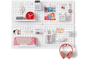 PEGZONE Pegboard Wall Organizer Combination Kit,Overall 33.1"x25.4" Metal Office Pegboard with 21 Accessories, Wall Mounted Peg board Display Panels for Home, Gaming Room, Garage (4Pcs,White)