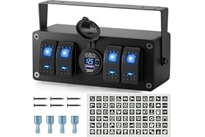 Joinfworld 4 Gang Rocker Switch Box Waterproof 12V SPST ON/Off lED Light Bar Switch Panel with Dual USB Outlet PD3.0 & QC3.0 