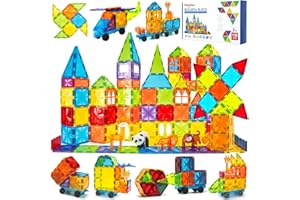 THEEFUN Magnetic Tiles 110PCS 3D Animals Magnet Tiles with 2 Cars Kids Magnetic Building Blocks STEM Educational Magnet Toy Construction Playboards Toys Gifts for Boys Girls Toddlers 3 4 5 6 7 8 9 Year Old
