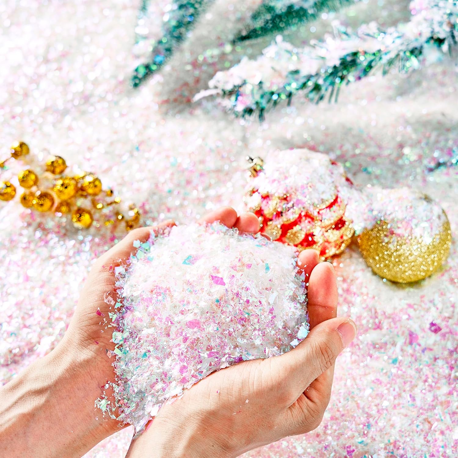 Artificial Snow - JOYIN 12 OZ Christmas Twinkles Snow, Plastic Artificial Snowflakes for Christmas Tree Decoration, Bling Snow Scenes, Xmas Party Favors Decor, Holiday Supplies, Winter Displays, Fake Snow Crafts