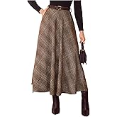 SweatyRocks Women's Vintage Plaid Maxi Skirts High Waist Belted A Line Office Work Skirt with Pockets