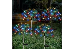 Lewondr Firework Solar Garden Lights, 120 LED Solar Firework Lights with 8 Lighting Modes, Waterproof Sparkler Starburst Solar Lights Outdoor for Yard Porch Patio Backyard Decor Present, 4 Pack