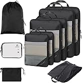 PFEYRPK Lightweight Compression Packing Cubes for Suitcases, Compressible Expandable Travel Packing Organizer with Clear Toiletries and Backpack Bag, Travel Essentials for Carry on Luggage 7 Set