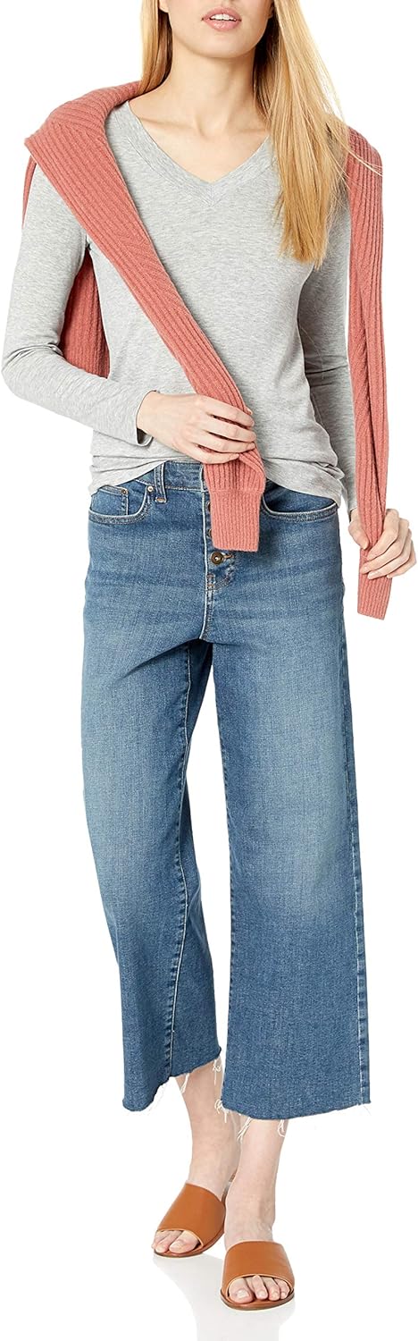  Brand - Daily Ritual Women's Fluid Knit Long-Sleeve V-Neck Shirt: Clothing