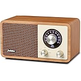 JOIIMU Vintage FM Radio Bluetooth Speaker, 2600mAh Rechargeable Radio with Built-in FM Antenna for Home Kitchen and Living Room with Rotary Knob