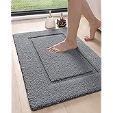 DEXI Bathroom Rugs 32x20, Washable Non Slip Bath Mat for Shower Floor, Absorbent Quick Dry Bathmat with Rubber Backing, Ultra Soft Plush Carpet for Tub, Grey