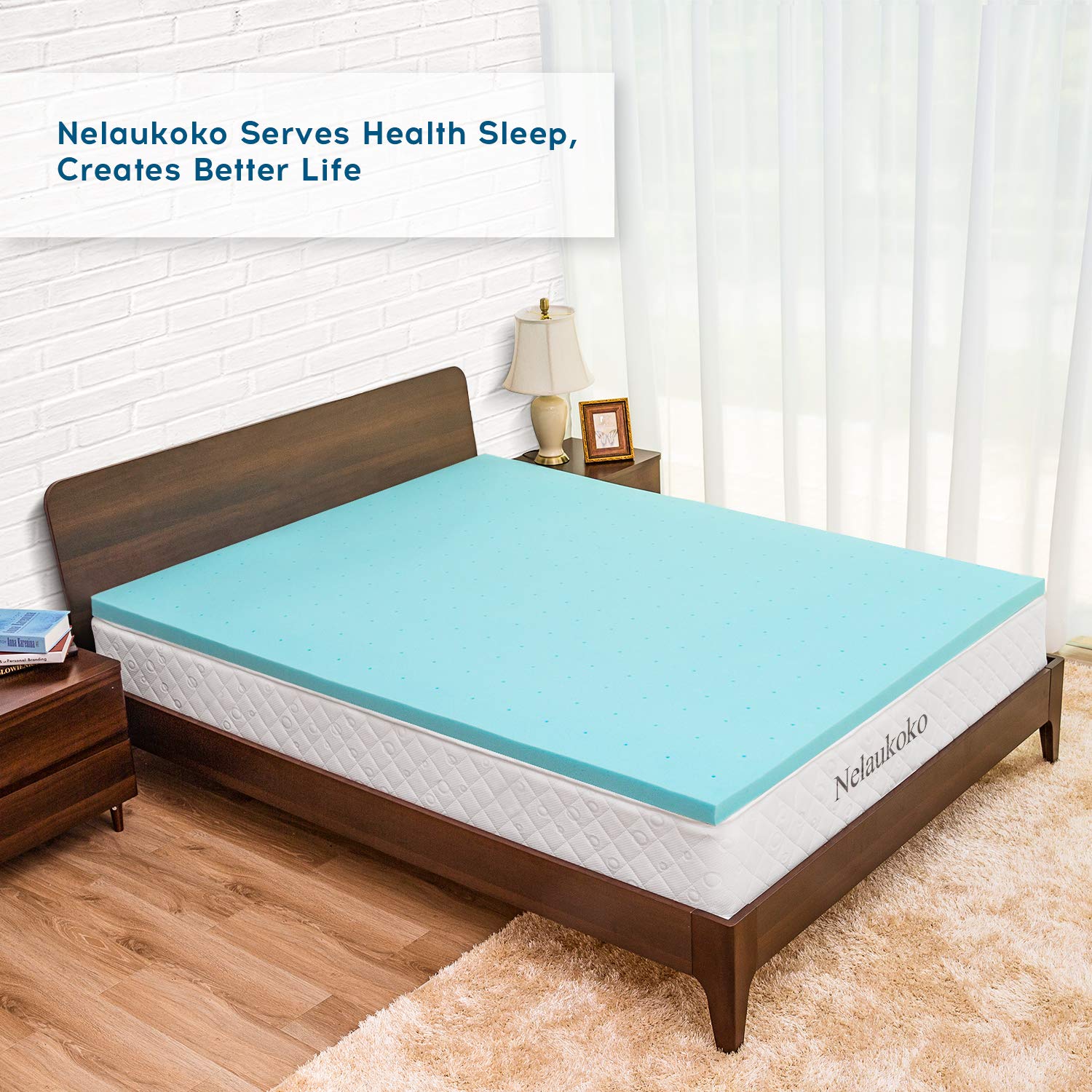 Nelaukoko 2 Inch Memory Foam Mattress Topper Queen Mattress Pad, Bed Foam Topper Queen