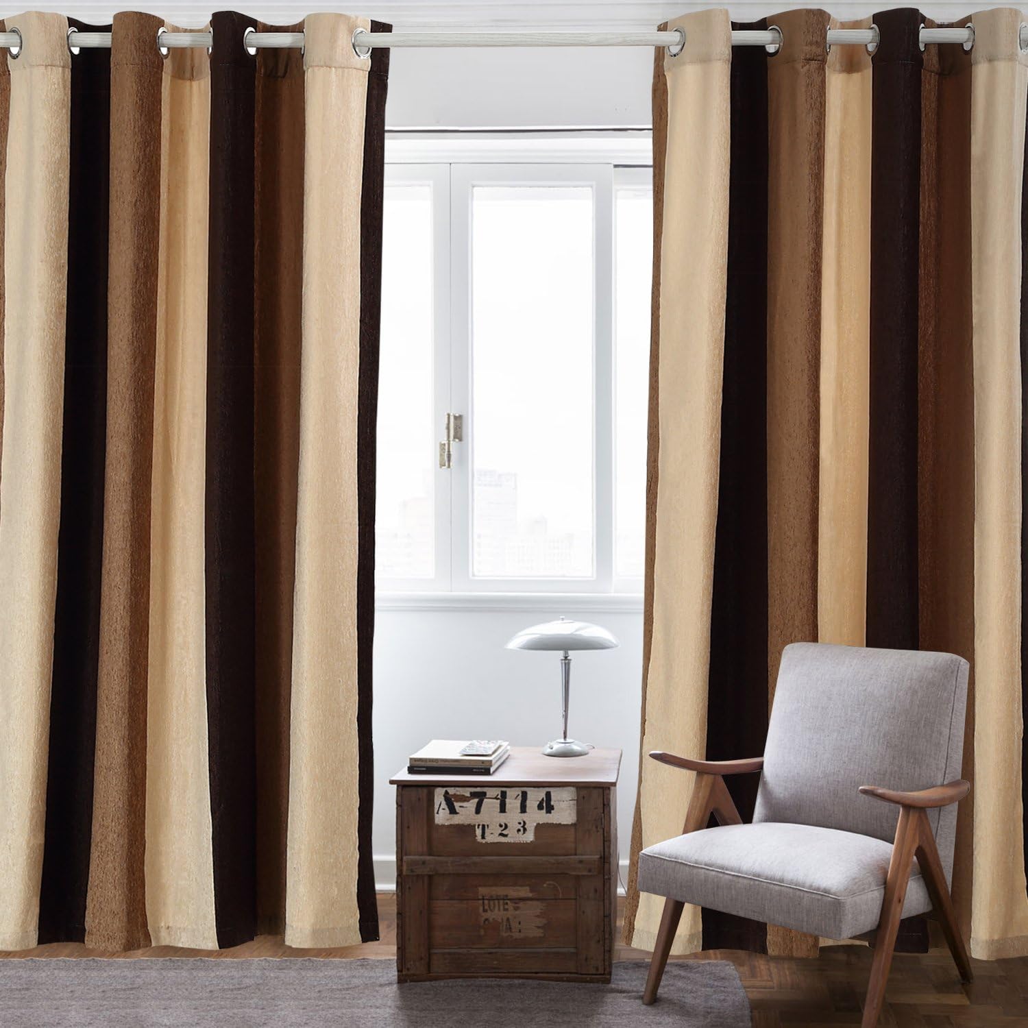 Nanami Chic Blackout Curtains Wide Stripes Grommet Window Curtains for Living Room Bedroom One Panel (Coffee, 52X95)