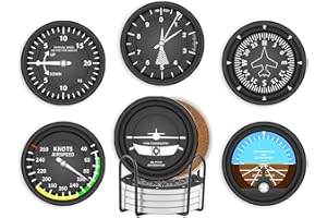 Onebttl Pilot Gifts for Men Dad Grandpa Pilots Aviation Lovers, Aviation Gifts Ceramic Coaster, Set of 6 with Gift Box & Cork Base, Plane Gift for Christian, Father's Day, Christmas, Birthday