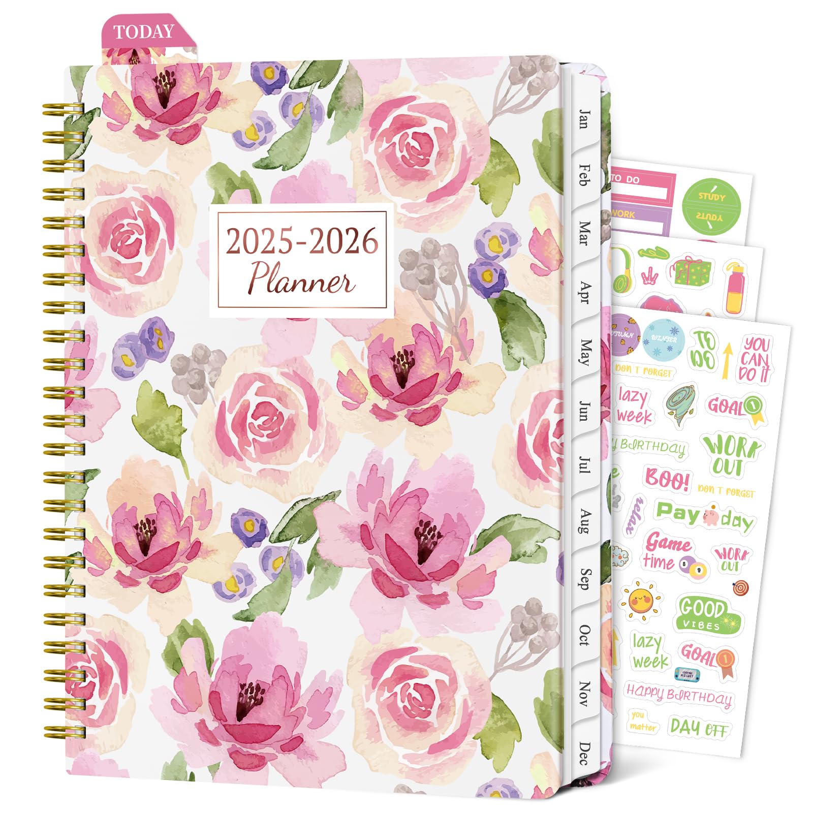 Photo 1 of 2025-2026 Planner Weekly and Monthly from July 2025 - June 2026, 6.5" x 8.8" A5 Academic Planner with Tabs for Women, Spiral Hardcover Agenda Notebook for School & Office Schedule, Pink Flower