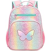 Hairao Girls Backpack 5-8,Kindergarten Elementary School Kids Backpack for Girls,Lightweight Butterfly Bookbag with Chest Strap