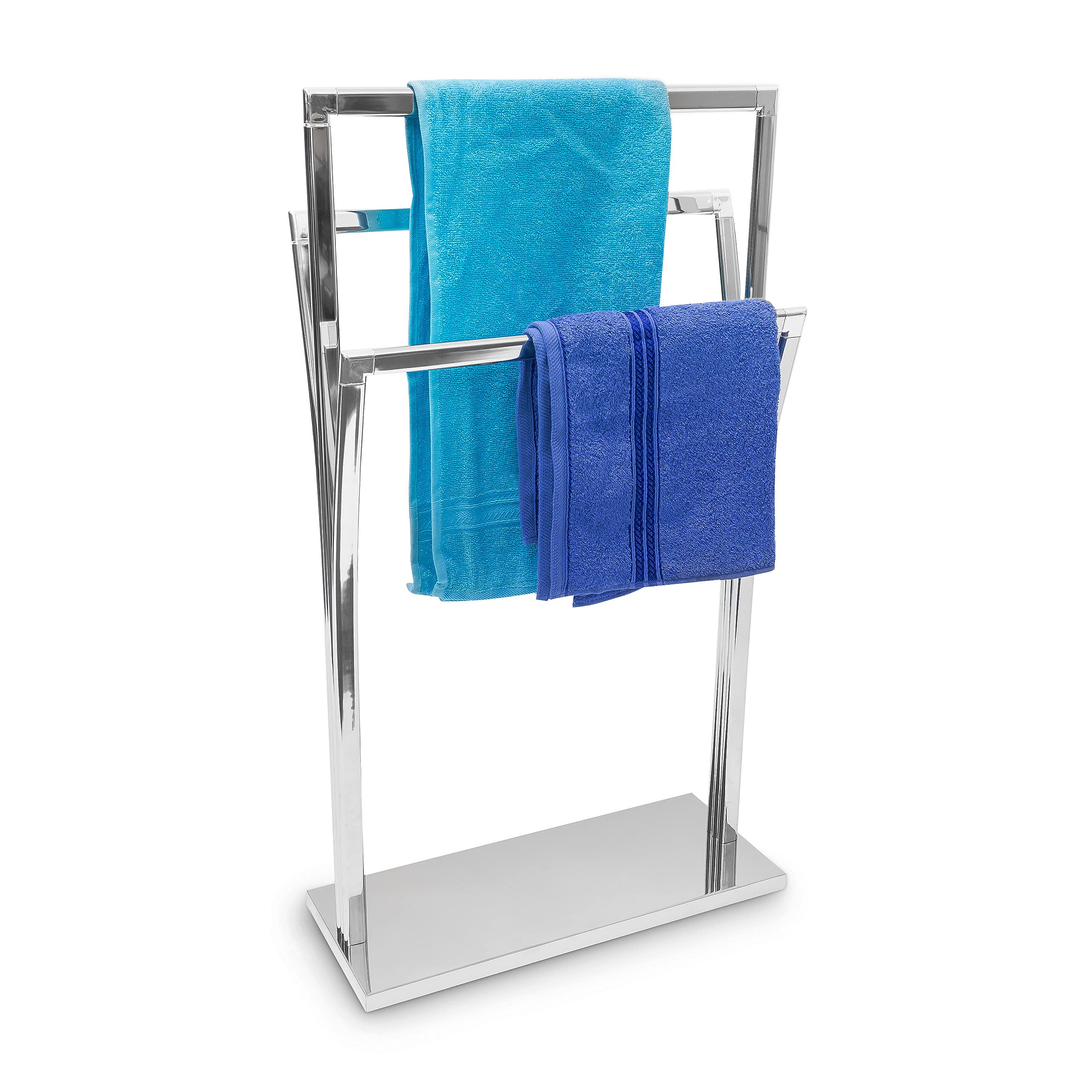 Relaxday Towel Holder Stainless Steel With Three Rails 86 x 50 x 20 cm Free Standing Chromed Surface Varying Heights Modern Style Bathroom Bath Shower Towel Rack Towel Stand Metallic Silver