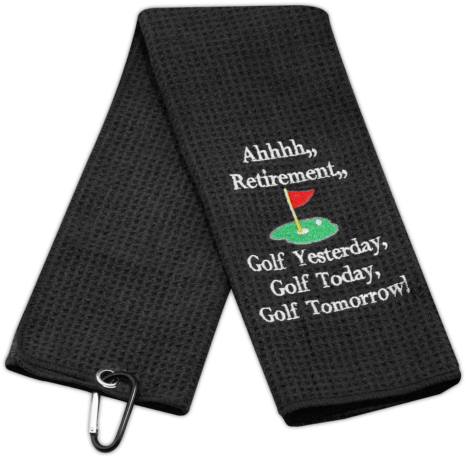 LEVLO Ahhhh Retirement Golf Yesterday Golf Today Golf Tomorrow Embroidered Golf Towel with Clip Golf Gift for Men (Black-WH)