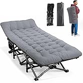 ATORPOK Camping Cot for Adults with Cushion Comfortable, Portable Folding Bed for Sleeping Supports 450 lbs (Gray)