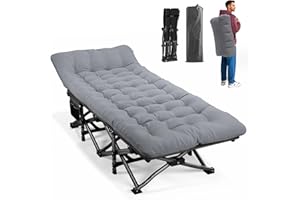 ATORPOK Camping Cot for Adults with Cushion Comfortable, Portable Folding Bed for Sleeping Supports 450 lbs (Gray)