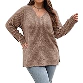 Gloria&Sarah Women's Casual Long Sleeve V Neck Lightweight Knitted Sweaters Loose Fit Plus Size Tunic Tops L-4XL